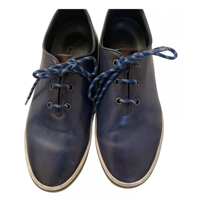 Pre-owned Berluti Leather Low Trainers In Navy