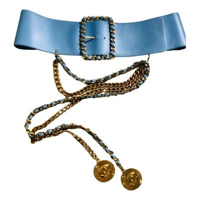 Pre-owned Chanel Leather Belt In Blue