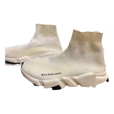 Pre-owned Balenciaga Speed Cloth Trainers In White
