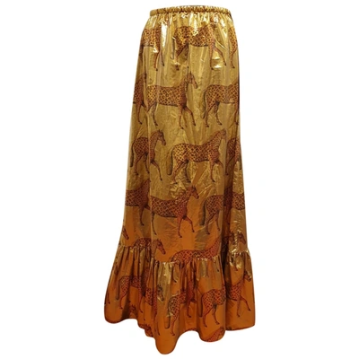 Pre-owned Gucci Silk Maxi Skirt In Gold