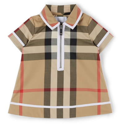 Burberry Kids' Thalia Check Stretch Cotton Zip Shirt In Archive Beige Ip Chk