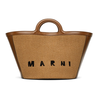 Marni Brown Large Tropicalia Logo Tote In 00m50 Raw Sienna