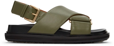 Marni Khaki Fussbett Sandals In 00v69 Dark Olive