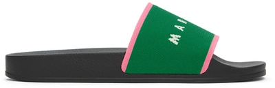 Marni Green & Pink Stretch Logo Jacquard Sandals In Green