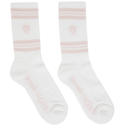 Alexander Mcqueen White & Pink Stripe Skull Socks In 9172 Off White/pink