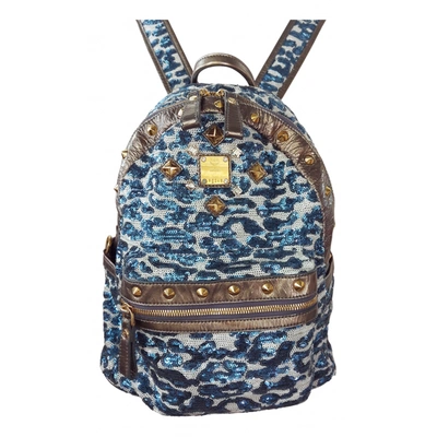 Pre-owned Mcm Stark Glitter Backpack In Blue
