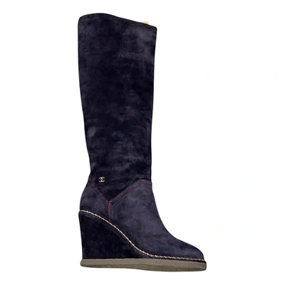 Pre-owned Chanel Riding Boots In Blue