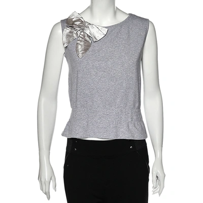 Pre-owned Love Moschino Grey Cotton Bow Detailed Sleeveless Top M