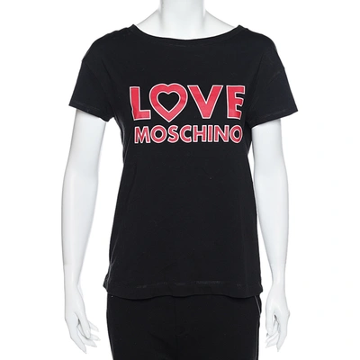 Pre-owned Love Moschino Black Logo Printed Cotton Short Sleeve T-shirt M