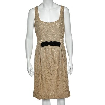 Pre-owned Moschino Cheap And Chic Cream Lace Bow Trim Sleeveless Midi Dress M