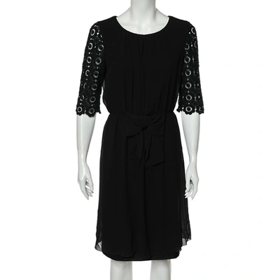 Pre-owned Moschino Cheap And Chic Black Silk & Lace Sleeve Midi Dress M
