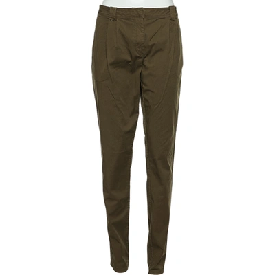 Pre-owned Burberry Khaki Green Cotton Pleated Trousers L