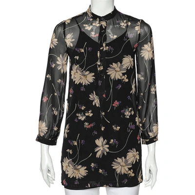 Pre-owned Polo Ralph Lauren Black Floral Printed Chiffon Tunic M