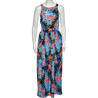 Pre-owned Love Moschino Blue Floral Printed Crepe Sleeveless Maxi Dress M