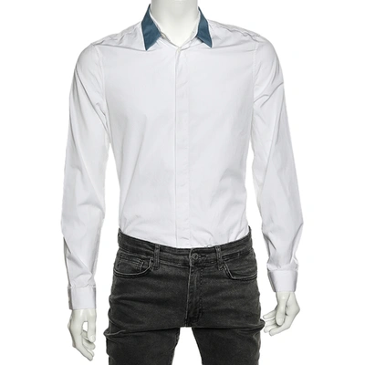 Pre-owned Balenciaga White Cotton Contrast Collar Detail Button Front Shirt M