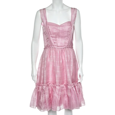 Pre-owned Oscar De La Renta Pink Silk Sleeveless Flared Mini Dress M