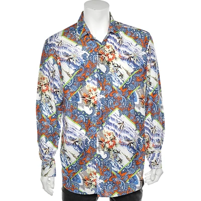 Pre-owned Etro Multicolored Printed Cotton & Silk Button Front Shirt Xl