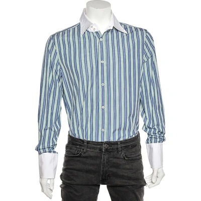 Pre-owned Dsquared2 Blue Striped Cotton Contrast Collar Button Front Shirt Xxl