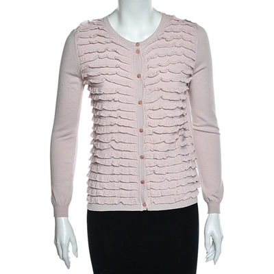 Pre-owned Red Valentino Pink Knit Ruffle Trimmed Button Front Fitted Cardigan L