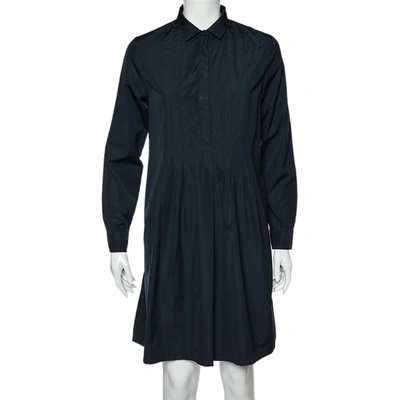 Pre-owned S'max Mara Navy Blue Cotton Pleated Shirt Dress M