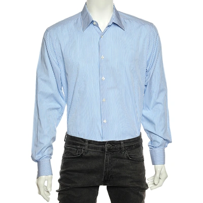 Pre-owned Prada Blue Striped Cotton Button Front Shirt Xl