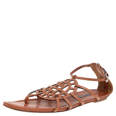 Pre-owned Polo Ralph Lauren Brown Leather Thong Flat Sandals Size 39.5