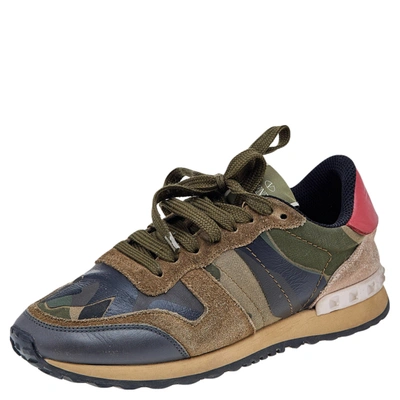 Pre-owned Valentino Garavani Multicolor Camouflage Suede And Leather Rockrunner Trainers Size 36