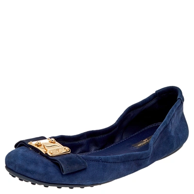 Pre-owned Louis Vuitton Navy Blue Suede Scrunch Ballet Flats Size 38.5