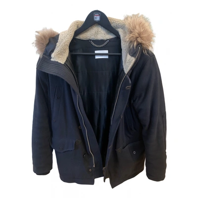 Pre-owned Sandro Wool Parka In Black