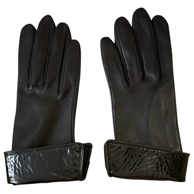 Pre-owned Agnelle Leather Gloves In Black
