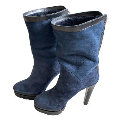 Pre-owned Sergio Rossi Ankle Boots In Navy