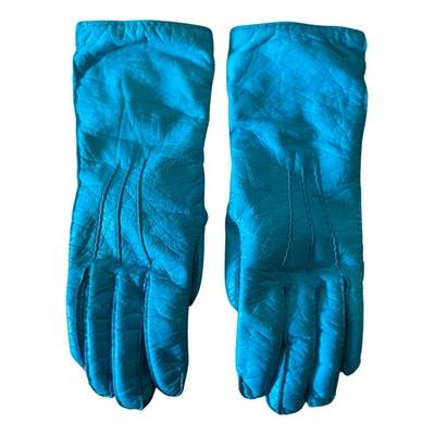 Pre-owned Dolce & Gabbana Leather Gloves In Turquoise