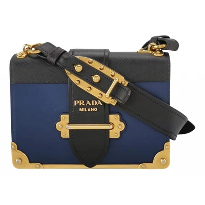 Pre-owned Prada Cahier Leather Crossbody Bag In Blue