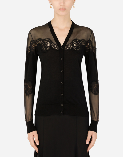 DOLCE & GABBANA CASHMERE, TULLE AND SILK CARDIGAN WITH LACE