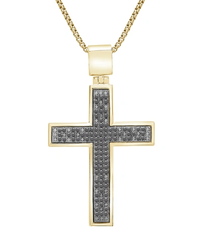 Macy's Diamond Cross 22" Pendant Necklace (1/2 Ct. T.w.) In 14k Gold-plated Sterling Silver Or Sterling Sil In Black,gold Over Silver