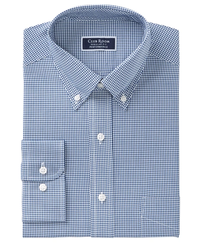 Club Room Men's Regular Fit Cotton Mini Gingham Dress Shirt, Created For Macy's In Navy