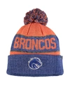 TOP OF THE WORLD MEN'S ORANGE AND HEATHER BLUE BOISE STATE BRONCOS BELOW ZERO CUFFED POM KNIT HAT