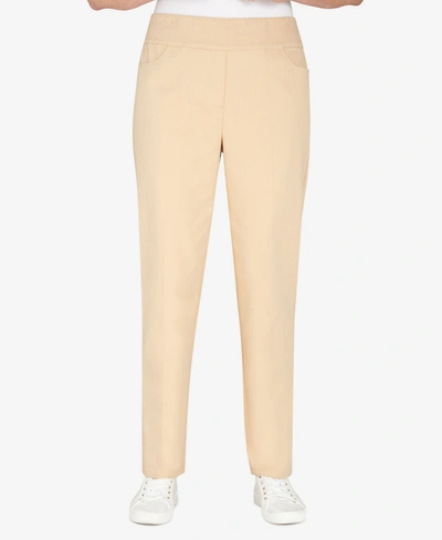 Alfred Dunner Petite Size Key Items Pull-on Super Stretch Mid- Rise Straight Leg Pants In Stone