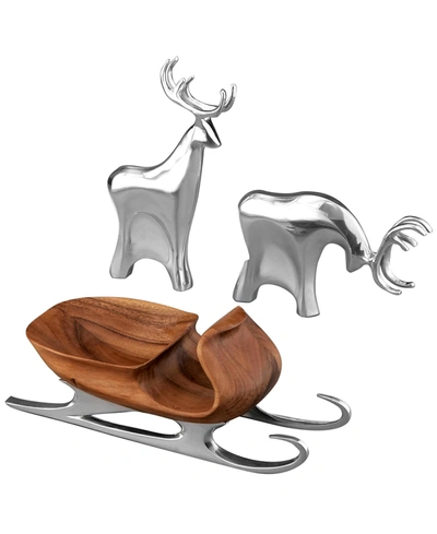 Nambe Christmas Sleigh With Reindeer Figurine Set