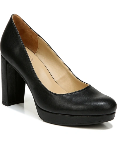 Naturalizer Berlin Block Heel Platform Pump In Black Smooth Faux Leather