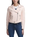 Levi's Water Repellent Faux Leather Fashion Belted Moto Jacket In Peach Blush