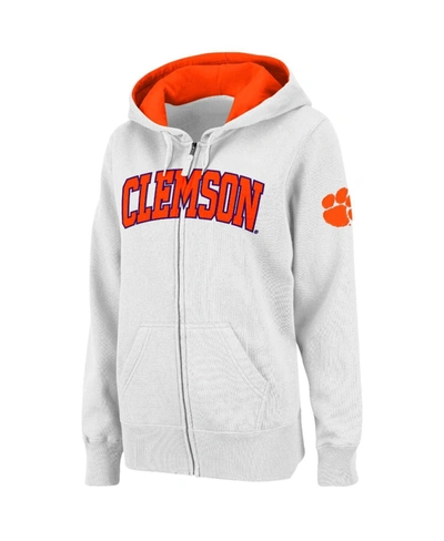 COLOSSEUM WOMEN'S STADIUM ATHLETIC WHITE CLEMSON TIGERS ARCHED NAME FULL-ZIP HOODIE
