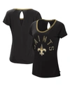 TOUCHÉ WOMEN'S BLACK AND GOLD-TONE NEW ORLEANS SAINTS STARTING LINE UP SCOOP NECK T-SHIRT