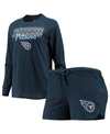 CONCEPTS SPORT WOMEN'S NAVY TENNESSEE TITANS METER KNIT LONG SLEEVE RAGLAN TOP AND SHORTS SLEEP SET