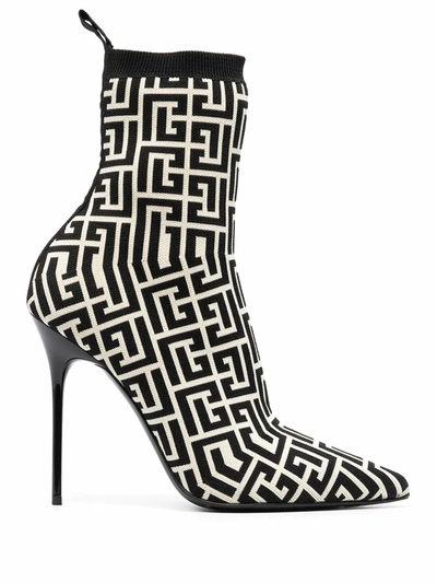 Balmain Skye Logo-detailed Stretch-knit Ankle Boots In Multi-colored