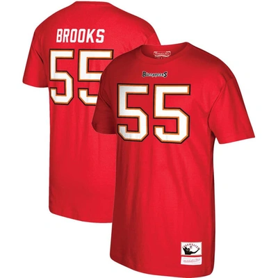 Mitchell & Ness Men's  Derrick Brooks Red Tampa Bay Buccaneers Retired Player Logo Name And Number T-