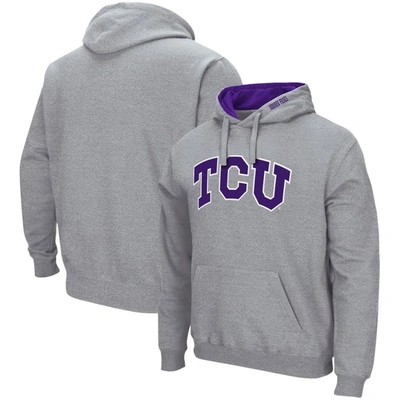Colosseum Men's  Heathered Gray Tcu Horned Frogs Arch And Logo 3.0 Pullover Hoodie