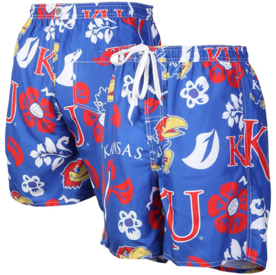 WES & WILLY WES & WILLY ROYAL KANSAS JAYHAWKS FLORAL VOLLEY LOGO SWIM TRUNKS