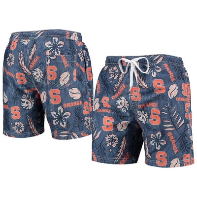 Wes & Willy Men's  Navy Syracuse Orange Vintage-like Floral Swim Trunks