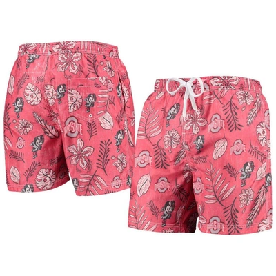 WES & WILLY WES & WILLY SCARLET OHIO STATE BUCKEYES VINTAGE FLORAL SWIM TRUNKS